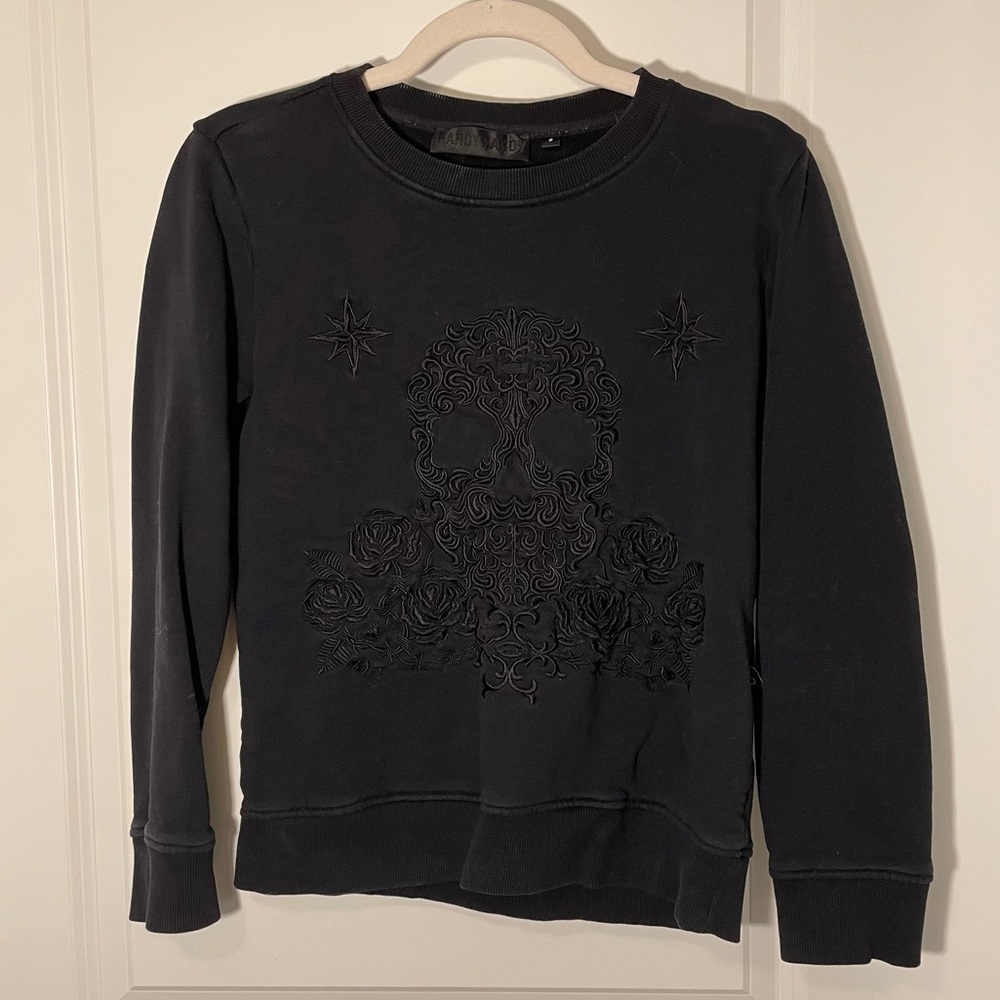 HARDY HARDY Short black sweatshirt with embroidered skull
